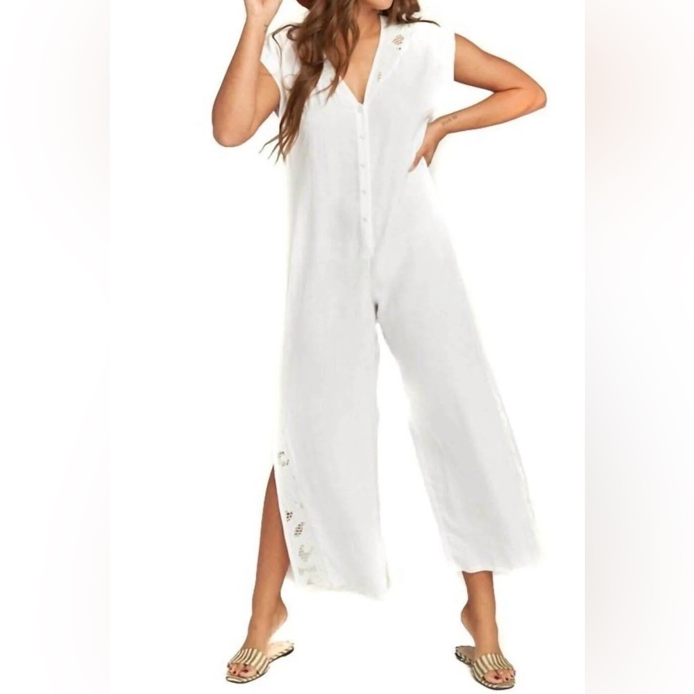 Show Me Your Mumu White Aussie Viscose Jumpsuit Lace Embroidery Women Large EUC